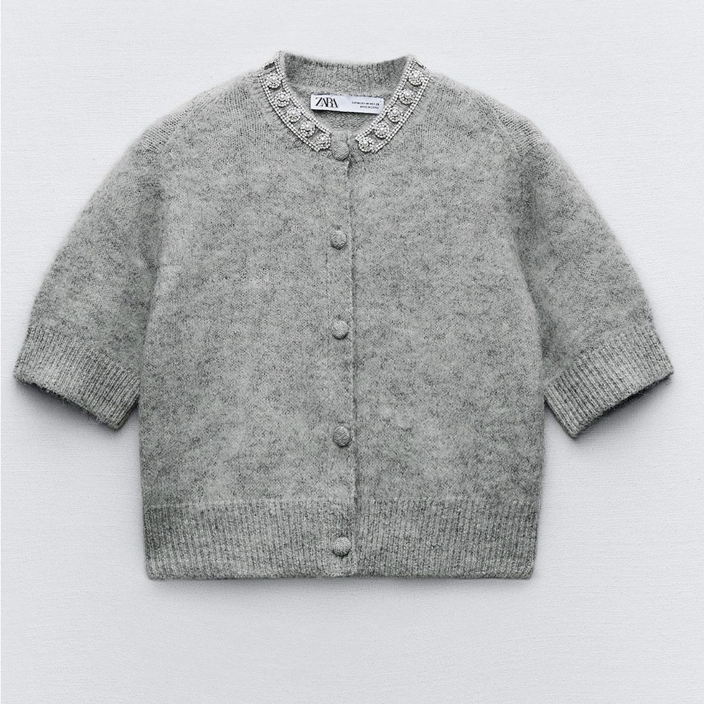 Zara - Bejeweled Gray Knit Cardigan - Size M - NWT